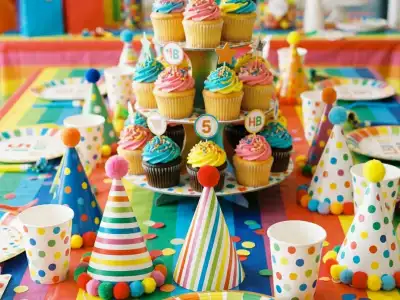 Children celebrating a birthday party at a colourful indoor venue